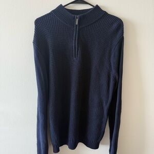 Ben Sherman Quarter-Zip Oversized Sweater Knit Ribbed Long Sleeve Navy Men's L